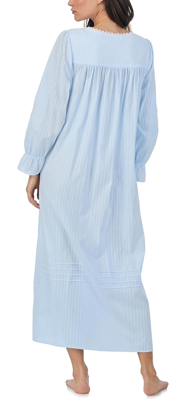 Eileen West Women’s Dobby Stripe 100% Cotton Long Sleeve Full-Length Robe