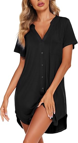 Ekouaer Women’s V-Neck Button Down Nightgown – Soft & Comfortable Sleepwear