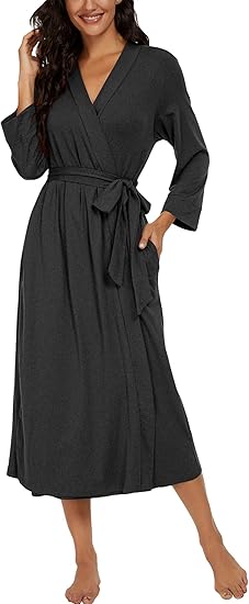 VINTATRE Women’s Long Knit Kimono Robe – Lightweight Soft V-Neck Loungewear